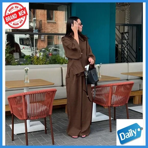 Large Cotton 2-Piece Outfit Batwing Sleeve Top Wide Leg Pants Tracksuit - Picture 5 of 5